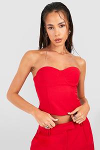 Boohoo Woven Sweetheart Tailored Bandeau, Red