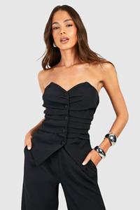 Boohoo Ruched Button Front Tailored Waistcoat, Black