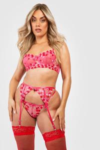 Boohoo Plus Geborduurde 3-Delige Set Met Hartjes, Pink