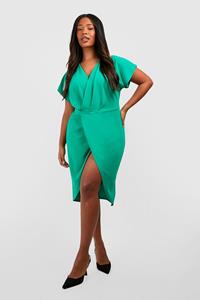Boohoo Plus Wrap Front Midi Dress, Green