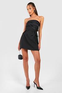 Boohoo Satin Detail Tailored Bandeau Mini Dress, Black