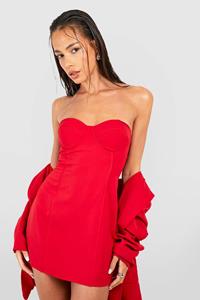 Boohoo Woven Sweetheart Tailored Bandeau Mini Dress, Red
