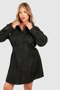 Boohoo Plus Cinched In Waist Shirt Dress, Black