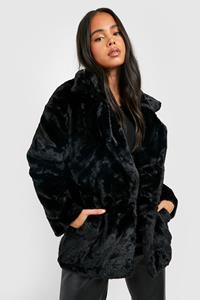 Boohoo Petite Luxe Faux Fur Jas Met Grote Kraag, Black