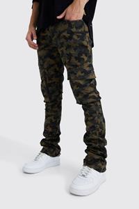 Boohoo Skinny Stacked Flare Gusset Camo Cargo Trouser, Brown
