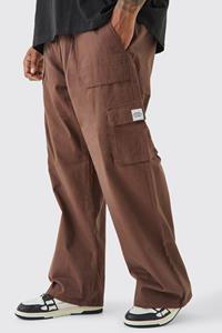 Boohoo Plus Elastic Waist Relaxed Fit Buckle Cargo Jogger, Chocolate