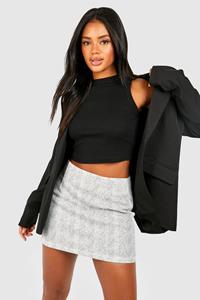 Boohoo Wool Look Flannel Mini Skirt, Blackwhite