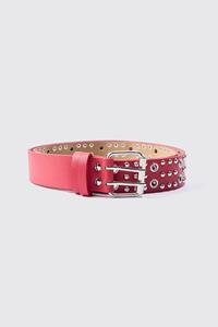 Boohoo Studded Silver Buckle Belt, Red