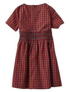 Familiar Geruite midi-jurk met gesmockt detail - Rood