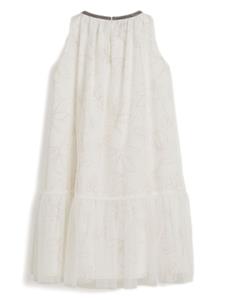 Brunello Cucinelli Kids Midi-jurk met bloemenprint - Wit