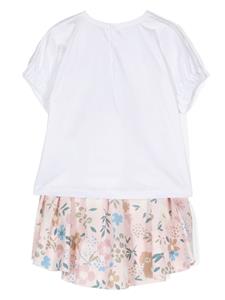Il Gufo T-shirt en rok met bloemenprint - Wit