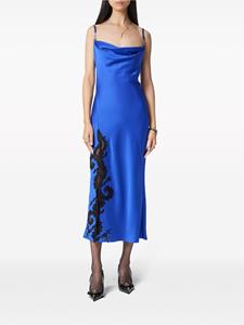 Versace Satijnen midi-jurk verfraaid met kant - Blauw