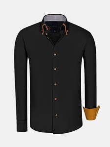 WAM Denim Ales Solid Structured Black Overhemd Lange Mouw-