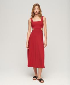 Superdry Vrouwen Jersey Midi-jurk met Uitsnijding Rood