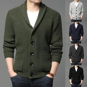 GSmart Mode nieuwe heren trui met lange mouwen, zakcoltrui, pure kleur gebreide kleding