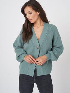 REPEAT cashmere Grof ribgebreid vest met V-hals