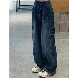 Hannah Martin Herfst Y2k Street Wear Losse Hoge Taille Jeans Mode Retro Tooling Jeans Dames Rechte Brede Benen Slanke Tooling Jeans