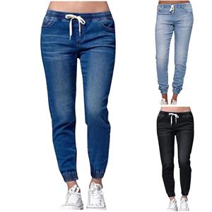 Manyuoluo Dames mid-taille brede losse casual stretch-getailleerde elastische taille jeans