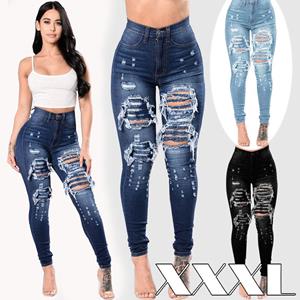ShewillLove Damesmode Casual gescheurde jeans Grote elasticiteit Stretch jeans Broek Skinny jeans voor dames