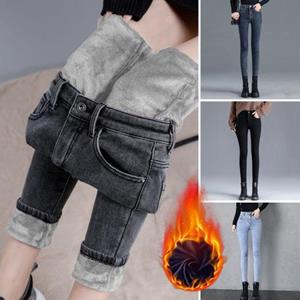 Mieshangle Vrouwen broeken goede elasticiteit dagelijks dragen zeer elastische opgestikte zakken warme jeans voor vrouwen