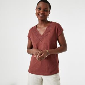 ANNE WEYBURN T-shirt V-hals, korte mouwen, macramé detail
