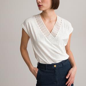 ANNE WEYBURN T-shirt V-hals, korte mouwen, macramé detail