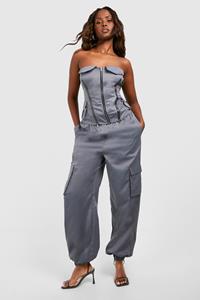 Boohoo Relaxed Fit Cargo Pocket Pants, Charcoal