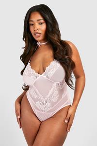 Boohoo Plus Lace One Piece, Baby Pink