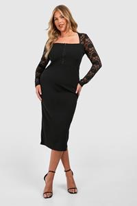 Boohoo Plus Lace Corset Midi Dress, Black