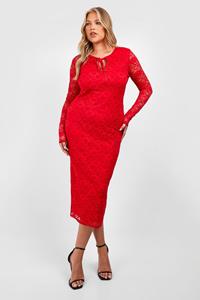 Boohoo Plus Lace Keyhole Midaxi Dress, Red