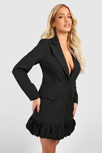 Boohoo Ruffle Hem Tailored Blazer Dress, Black