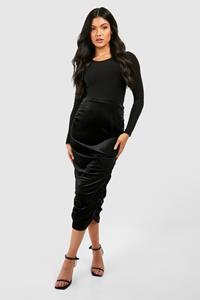 Boohoo Maternity Velvet Ruched Midi Skirt, Black