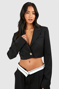 Boohoo Petite Boxy Relaxed Fit Crop Blazer, Black