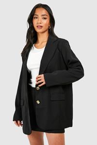 Boohoo Petite Single Breasted Relaxed Fit Tailored Blazer, Black
