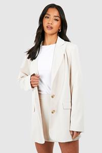 Boohoo Petite Single Breasted Relaxed Fit Tailored Blazer, Ecru