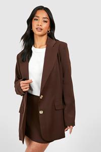 Boohoo Petite Single Breasted Relaxed Fit Tailored Blazer, Chocolate