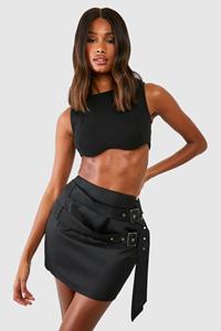 Boohoo Double Belted Mini Skirt, Black