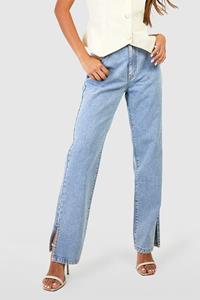 Boohoo Basic Jeans Met Hoge Taille, Split En Rechte Pijpen, Light Blue