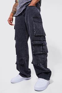 Boohoo Baggy Acid Wash Gebleekte Cargo Jeans, Charcoal
