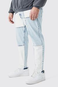 Boohoo Plus Tapered Patchwork Jeans, Ice Blue