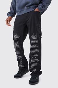 Boohoo Onbewerkte Versleten Baggy Jeans Met Tekst, True Black