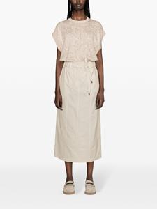 Brunello Cucinelli drawstring seamed midi skirt - Beige