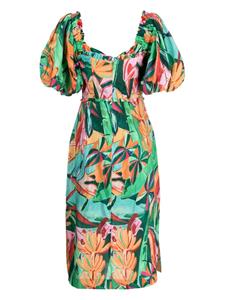 FARM Rio Midi-jurk met pofmouwen - Veelkleurig