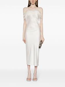 Gilda & Pearl Camille zijden jurk met veren afwerking - Wit