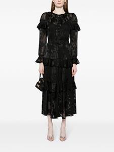 Marchesa Rosa semi-sheer ruffled midi dress - Zwart