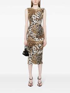 Roberto Cavalli jaguar-print gathered midi dress - Bruin