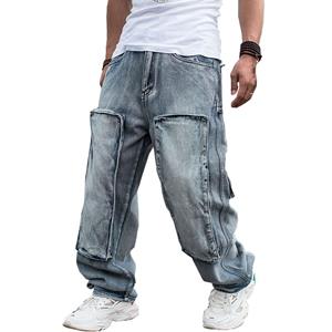 LFSZY121 Jeans voor heren Rechte denim cargobroek voor heren Bikerjeans Heren Baggy losse blauwe jeans