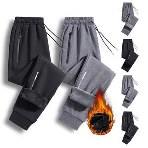 Yunzhu Men Autumn Winter Casual Sweatpants Elastic Waist Drawstring Zipper Pockets Sport Pants Thick Fleece Lining Jogger Trousers