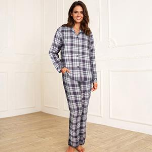 Lady Avenue Cotton Flannel Pyjama, Kleur: Zwartte Oranje