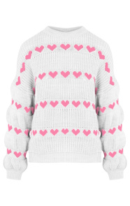 Jurkjes Hartjes Print Sweater Belle Wit Roze